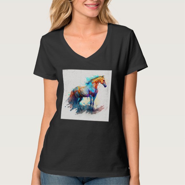 Cute Rainbow Horse Paint Splatter Illustration Col T-Shirt (Front)
