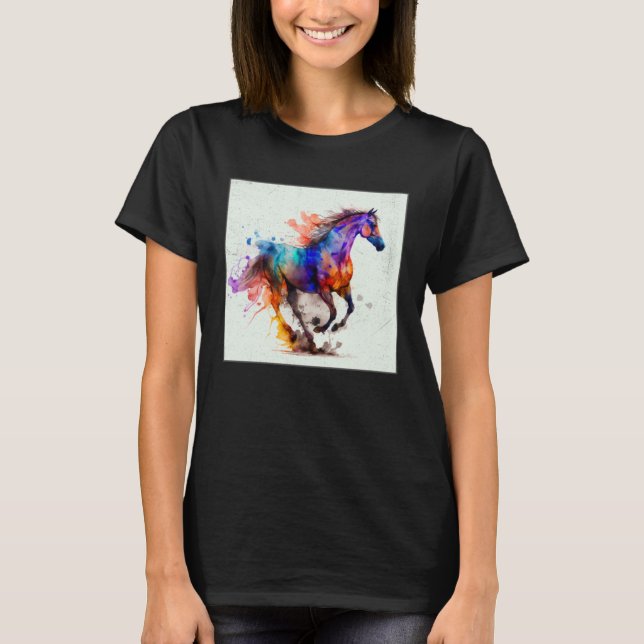 Cute Rainbow Horse Paint Splatter Illustration Col T-Shirt (Front)