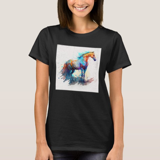 Cute Rainbow Horse Paint Splatter Illustration Col T-Shirt (Front)