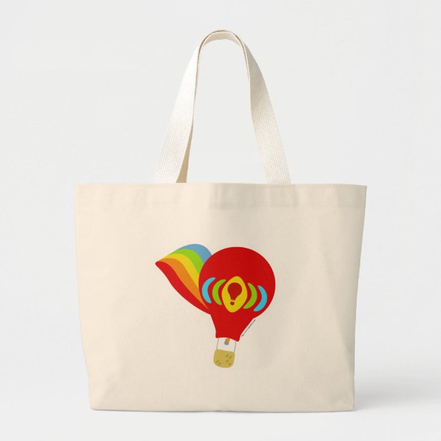 Cute Rainbow Hot Air Balloon Fun Art Design Large Tote Bag (Front)