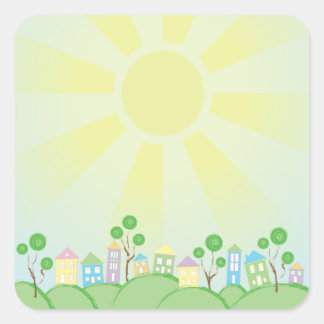 Cute Rainbow Houses on Hills Square Sticker