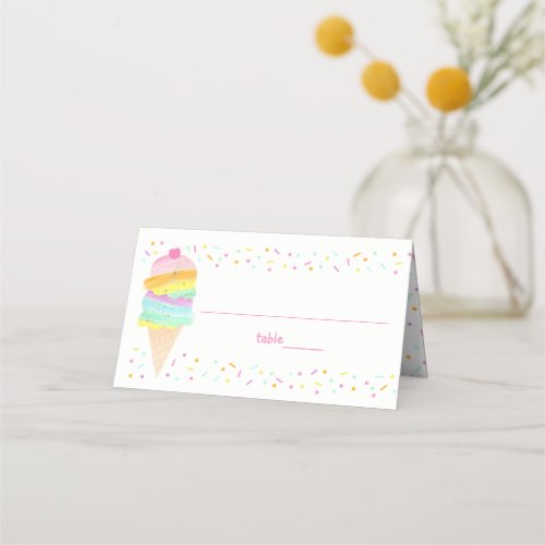 Cute Rainbow Ice Cream Birthday Place Card