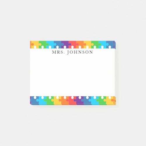 Cute Rainbow Jigsaw Puzzle Pieces Teachers Name Post_it Notes