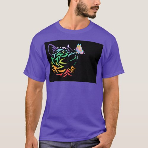 Cute rainbow kitty cat and butterfly colorful rai T_Shirt