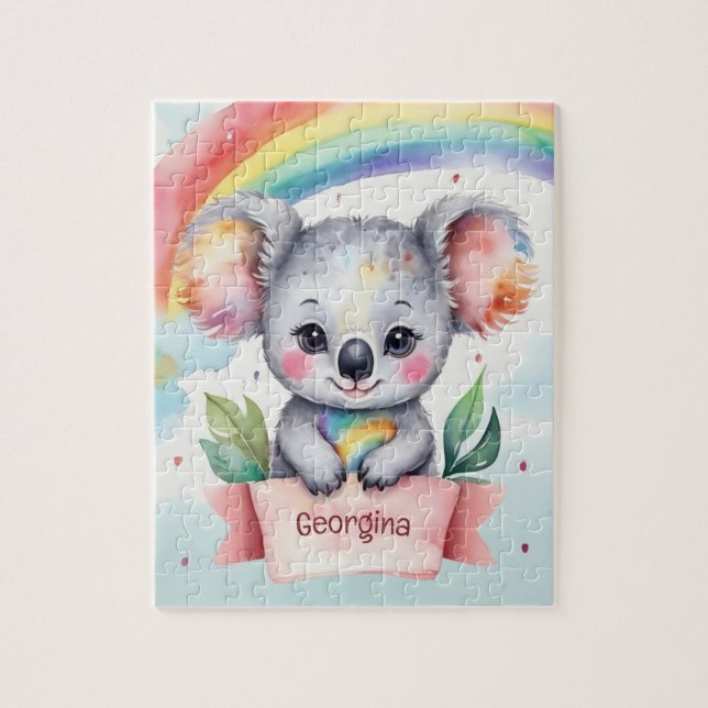 Cute Rainbow Koala Personalized Kids Jigsaw Puzzle (Vertical)