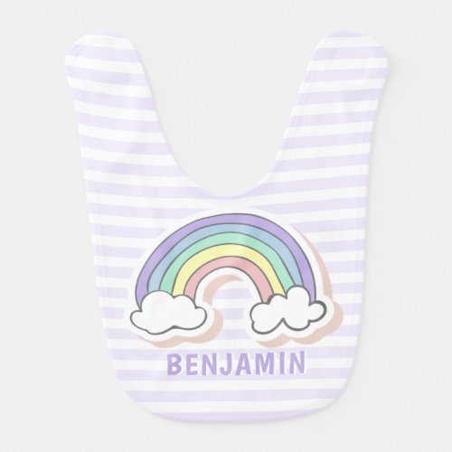 Cute Rainbow _ Lavender Striped Baby Bib