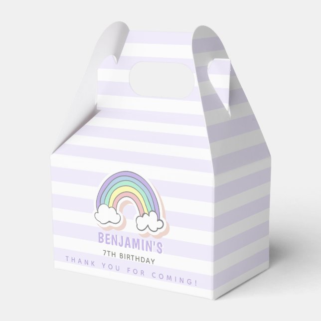 Cute Rainbow - Lavender Striped Kids Birthday Favor Boxes (Front Side)