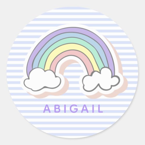 Cute Rainbow _ Lavender Striped Kids Classic Round Sticker