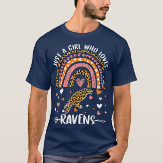 Cute Rainbow Leopard Just A Girl Who Loves Ravens T-Shirt