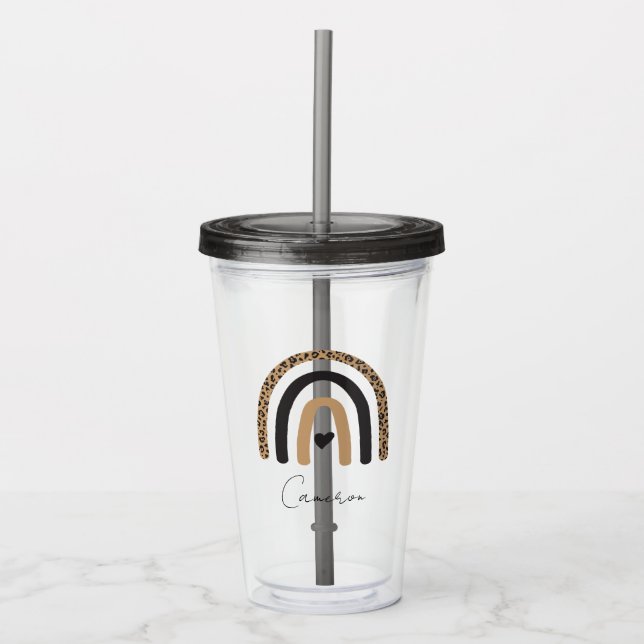 Cute Rainbow Leopard Pattern Acrylic Tumbler (Front)