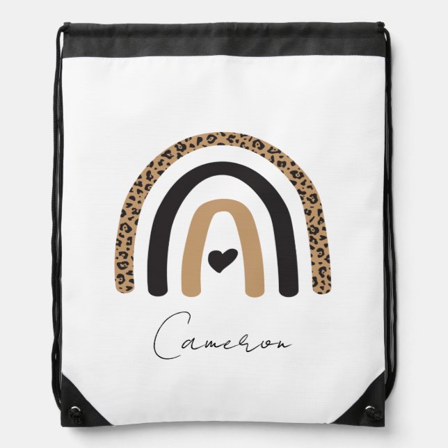 Cute Rainbow Leopard Pattern Drawstring Bag (Front)