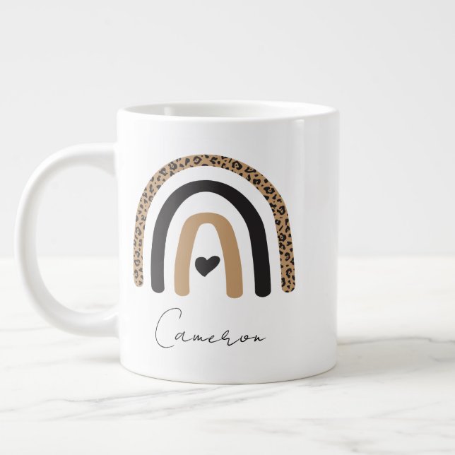 Cute Rainbow Leopard Pattern Giant Coffee Mug (Left)