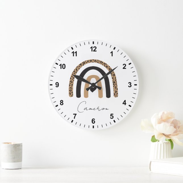 Cute Rainbow Leopard Pattern Large Clock (Home)