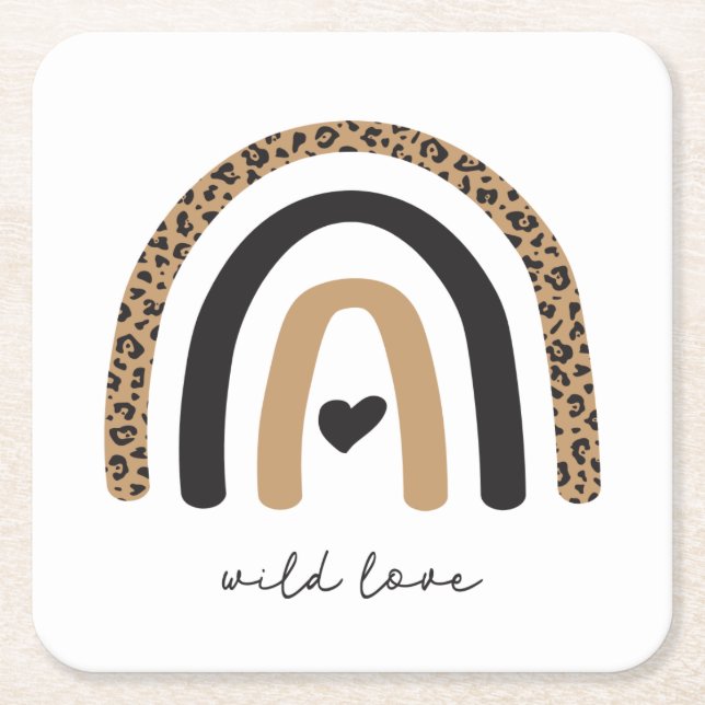 Cute Rainbow Leopard Pattern Square Paper Coaster (Front)