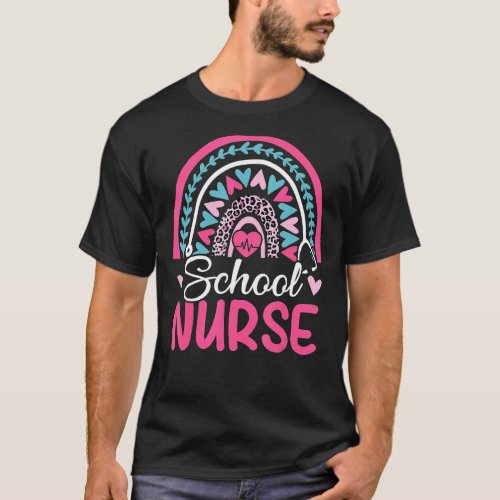 Cute Rainbow Leopard Print School Nurse 100th day  T_Shirt