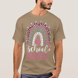 Cute Rainbow Leopard Print School Nurse 100th day T-Shirt