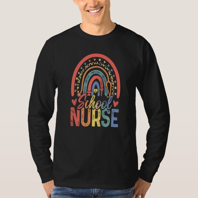 Cute Rainbow Leopard Print School Nurse Back To Sc T-Shirt (Front)