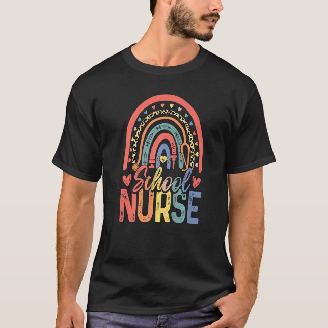 Cute Rainbow Leopard Print School Nurse Back To Sc T-Shirt (Front)