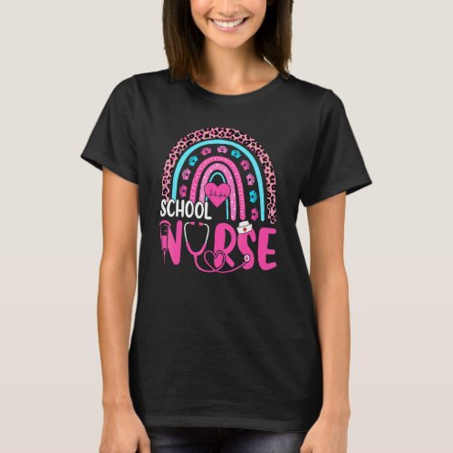 Cute Rainbow Leopard Print School Nurse Last Day O T_Shirt