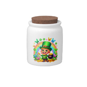 Cute Rainbow Leprechaun with Gold Candy Jar