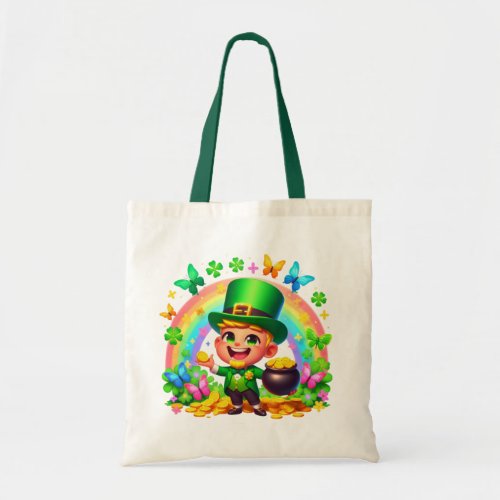 Cute Rainbow Leprechaun with Gold Tote Bag