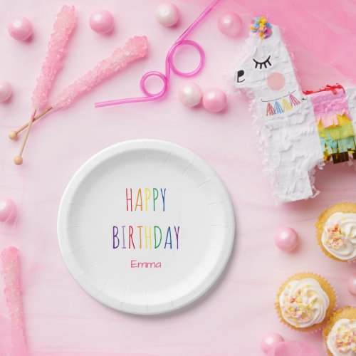 Cute Rainbow Lettering Birthday Paper Plates