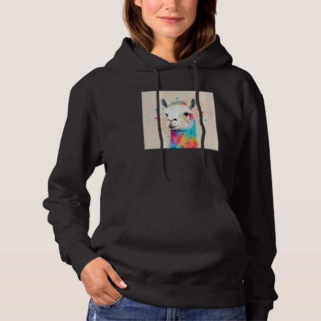 Cute Rainbow Llama Paint Splatter Illustration Col Hoodie (Front)