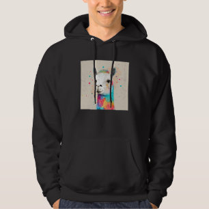 Cute Rainbow Llama Paint Splatter Illustration Col Hoodie