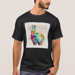 Cute Rainbow Llama Paint Splatter Illustration Col T-Shirt