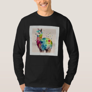 Cute Rainbow Llama Paint Splatter Illustration Col T-Shirt