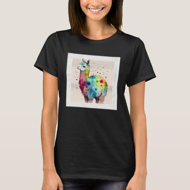 Cute Rainbow Llama Paint Splatter Illustration Col T-Shirt (Front)