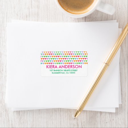 Cute Rainbow Love Hearts Colorful Fun Chic Address Label