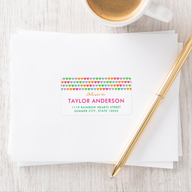 Cute Rainbow Love Hearts Colorful Fun Chic Address Label (Insitu)
