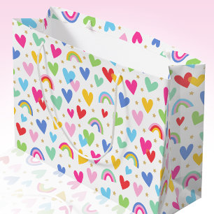 Cute Rainbow Love Hearts Stars Valentine Large Gift Bag