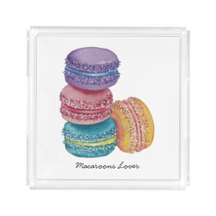 Cute Rainbow Macaroons In Watercolor Acrylic Tray