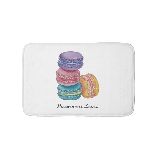 Cute Rainbow Macaroons In Watercolor  Bath Mat (Front)