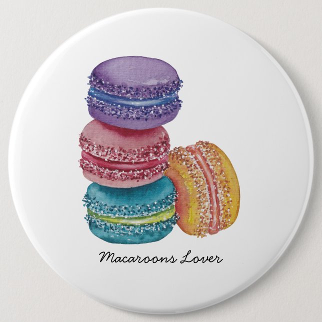 Cute Rainbow Macaroons In Watercolor   Button (Front)