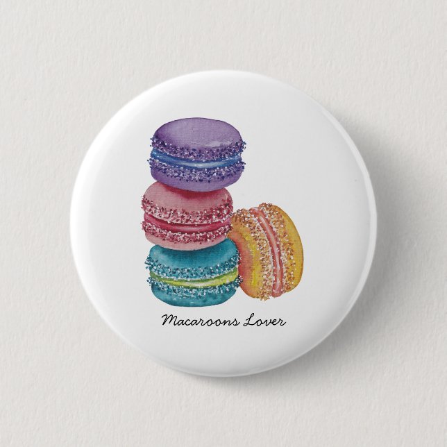 Cute Rainbow Macaroons In Watercolor  Button (Front)