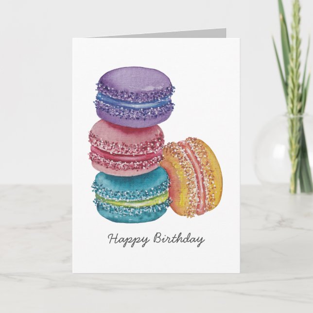 Cute Rainbow Macaroons In Watercolor Card (Front)