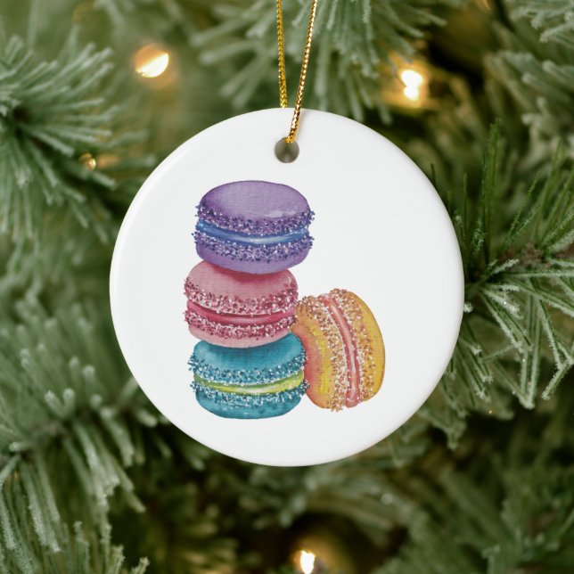 Cute Rainbow Macaroons In Watercolor  Ceramic Ornament (Tree)