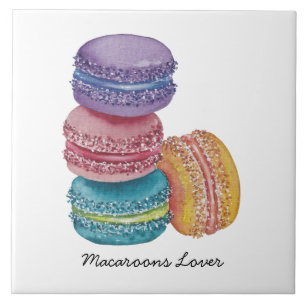 Cute Rainbow Macaroons In Watercolor Ceramic Tile