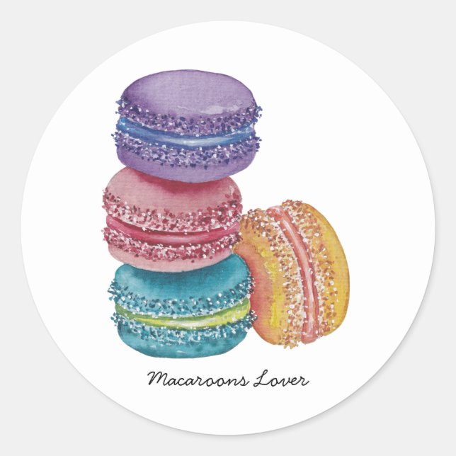 Cute Rainbow Macaroons In Watercolor Classic Round Sticker (Front)