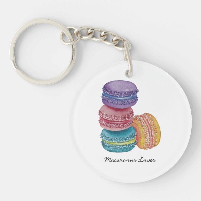 Cute Rainbow Macaroons In Watercolor  Keychain (Front)