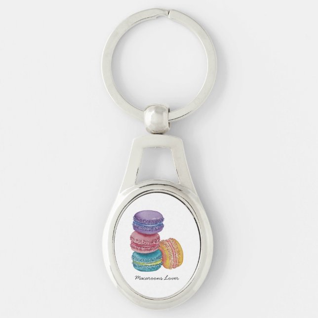 Cute Rainbow Macaroons In Watercolor  Keychain (Front)
