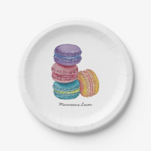 Cute Rainbow Macaroons In Watercolor Paper Plate