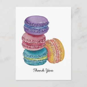 Cute Rainbow Macaroons In Watercolor Postcard