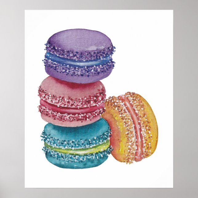 Cute Rainbow Macaroons In Watercolor Poster (Front)