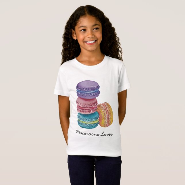 Cute Rainbow Macaroons In Watercolor  T-Shirt (Front Full)
