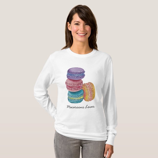 Cute Rainbow Macaroons In Watercolor   T-Shirt (Front Full)