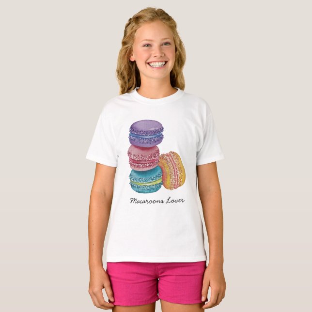Cute Rainbow Macaroons In Watercolor  T-Shirt (Front Full)